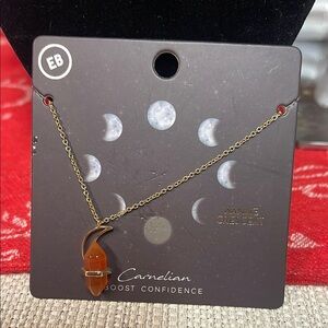 Carnelian Crescent Necklace - Gold and Brown